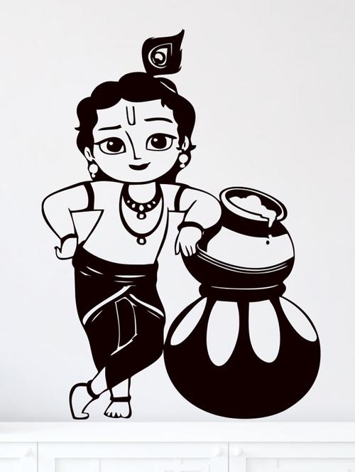 lord krishna black leatherette wall sticker - 11509923 - Very Small Image - 1