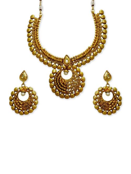 gold plated kundan traditional necklace set - 11510140 - Very Small Image - 1