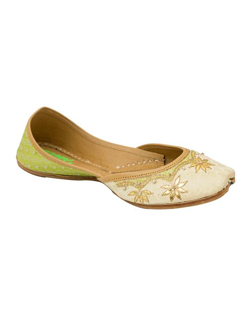 beige and light green embroidered leather mojris - 11512136 - Very Small Image - 1