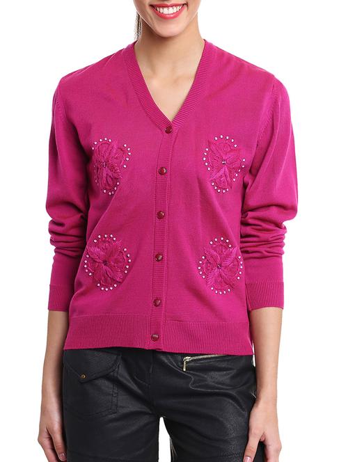 pink color, woolen cardigan - 11513098 - Very Small Image - 1