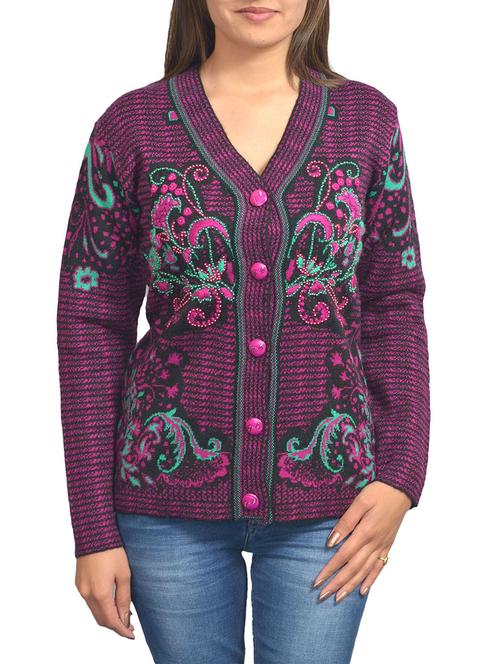 purple colored woolen cardigan - 11513159 - Very Small Image - 1