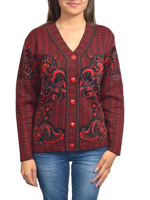 red colored woolen cardigan - 11513163 - Very Small Image - 1