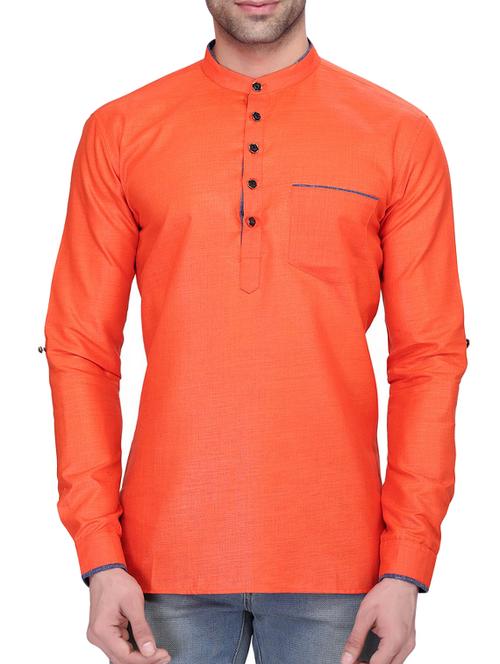 solid orange cotton kurta - 11513276 - Very Small Image - 1