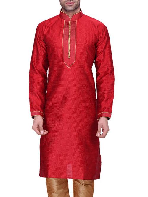 red cotton long kurta pyjama set - 11513696 - Very Small Image - 1