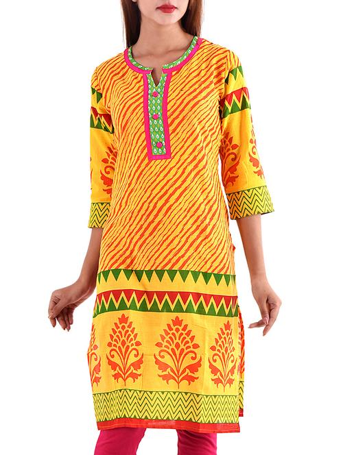 yellow cotton printed kurta - 11514936 - Very Small Image - 1