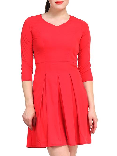 pleated solid a-line dress - 11519445 - Very Small Image - 1