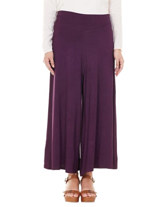 solid purple cotton palazzo - 11521469 - Very Small Image - 1