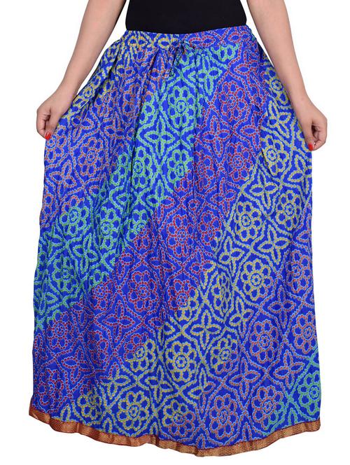 purple and blue printed cotton flared skirt - 11522540 - Very Small Image - 1
