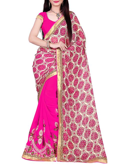 pink georgette printed saree with blouse - 11526983 - Very Small Image - 1