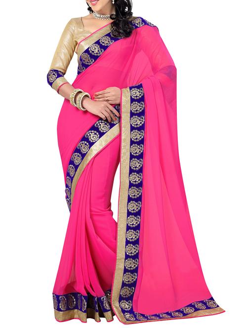 pink chiffon saree with blouse - 11528121 - Very Small Image - 1