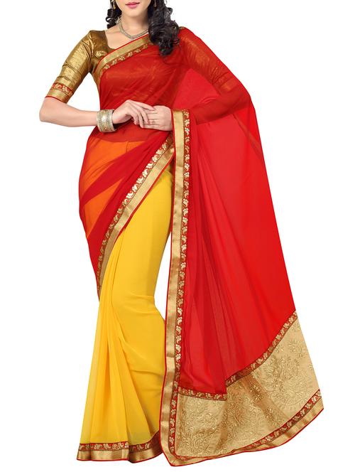 yellow chiffon saree with blouse - 11528129 - Very Small Image - 1