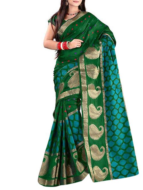 green cotton banarsi saree with blouse - 11529661 - Very Small Image - 1