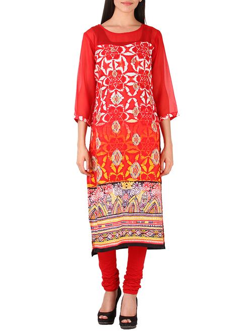 red printed cotton kurta - 11529764 - Very Small Image - 1