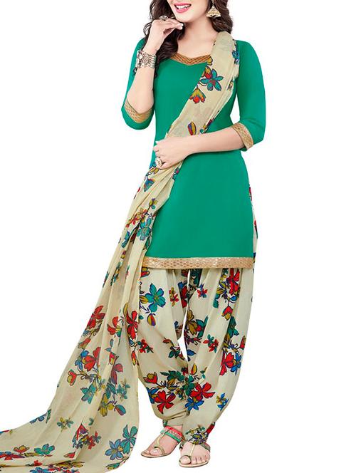 green color, crepe patiyala suit dress material - 11529978 - Very Small Image - 1
