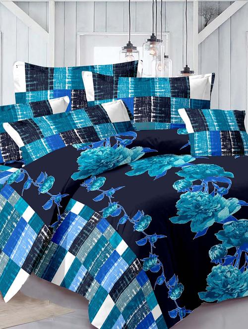 cotton floral blue double bedsheet with 2 pillow covers - 11530512 - Very Small Image - 1