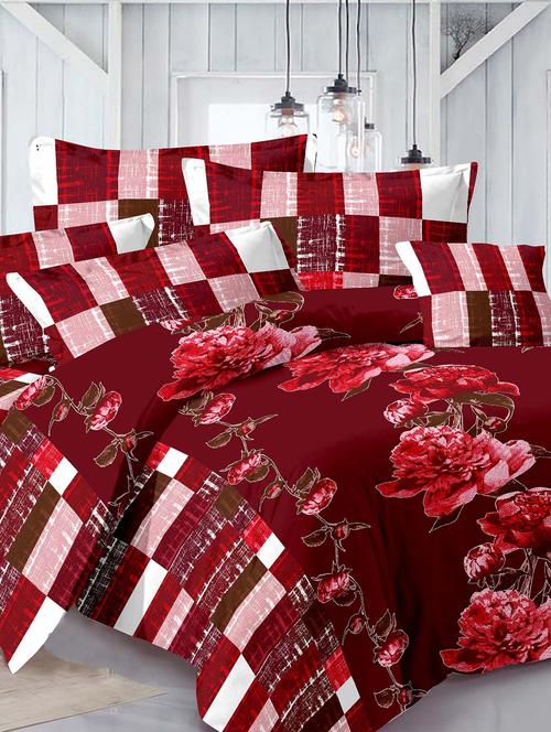 cotton floral maroon double bedsheet with 2 pillow covers - 11530514 - Very Small Image - 1