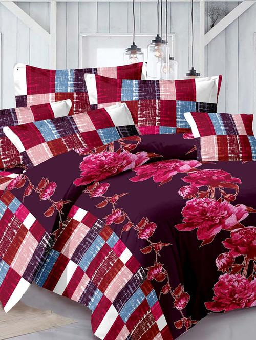 cotton floral pink double bedsheet with 2 pillow covers - 11530515 - Very Small Image - 1