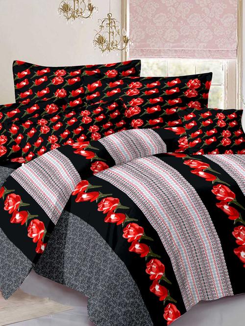 cotton floral brown double bedsheet with 2 pillow covers - 11530519 - Very Small Image - 1