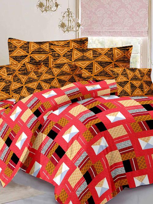 cotton traditional multi double bedsheet with 2 pillow covers - 11530522 - Very Small Image - 1