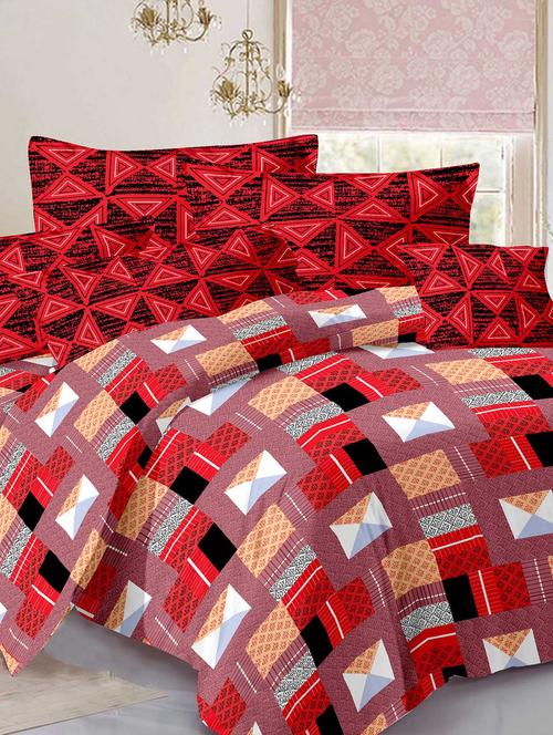 cotton traditional multi double bedsheet with 2 pillow covers - 11530523 - Very Small Image - 1