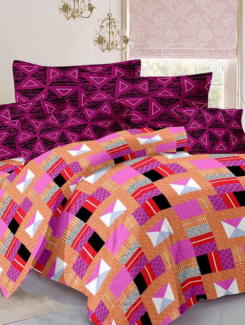 cotton traditional multi double bedsheet with 2 pillow covers - 11530524 - Very Small Image - 1