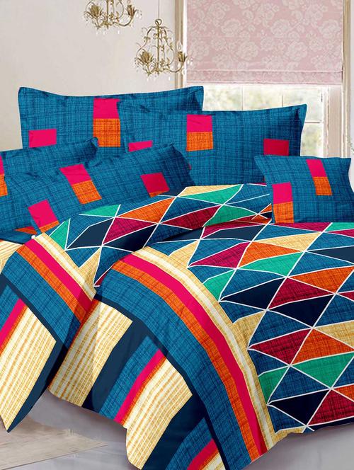 cotton traditional multi double bedsheet with 2 pillow covers - 11530525 - Very Small Image - 1