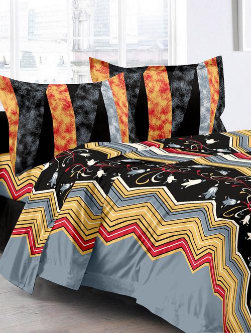 cotton floral black double bedsheet with 2 pillow covers - 11530535 - Very Small Image - 1