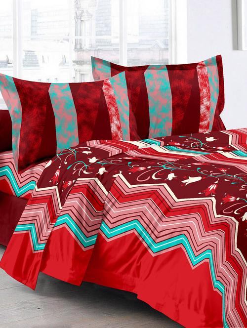 cotton floral maroon double bedsheet with 2 pillow covers - 11530537 - Very Small Image - 1