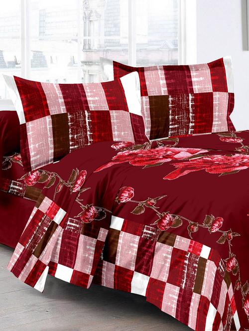 cotton floral maroon double bedsheet with 2 pillow covers - 11530546 - Very Small Image - 1