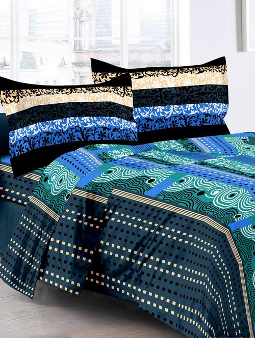 cotton traditional blue double bedsheet with 2 pillow covers - 11530549 - Very Small Image - 1