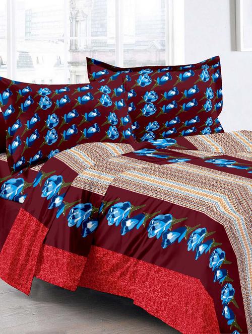 cotton floral blue double bedsheet with 2 pillow covers - 11530552 - Very Small Image - 1