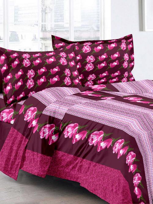 cotton floral pink double bedsheet with 2 pillow covers - 11530553 - Very Small Image - 1