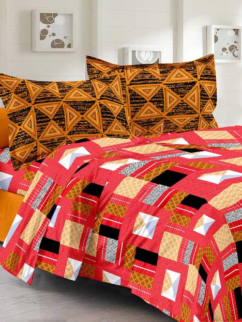cotton traditional multi double bedsheet with 2 pillow covers - 11530555 - Very Small Image - 1