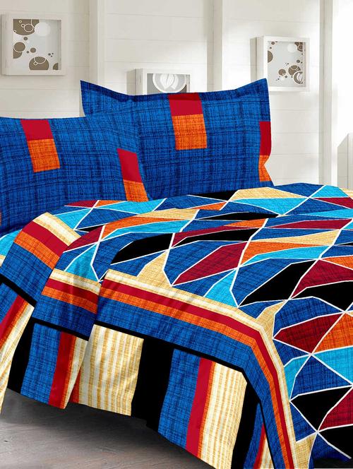 cotton traditional multi double bedsheet with 2 pillow covers - 11530558 - Very Small Image - 1