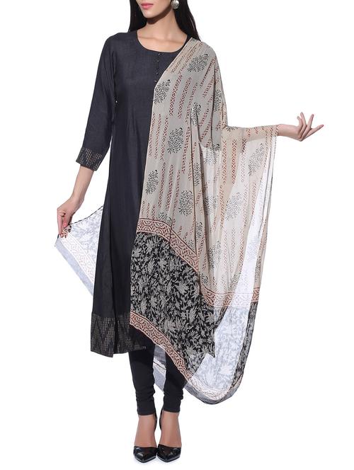 multicoloured chiffon kalamkari hand block printed dupatta - 11531461 - Very Small Image - 1