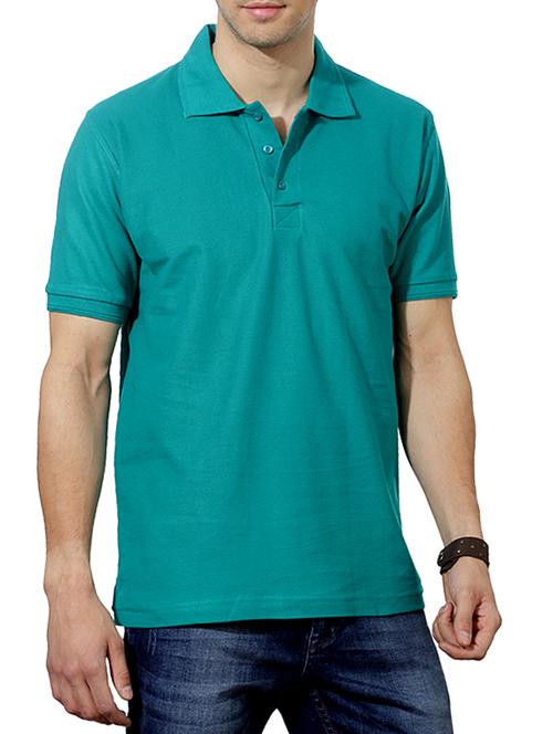sea green polo neck cotton t-shirt - 11533025 - Very Small Image - 1