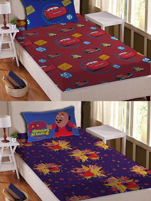 athom trendz- cars and motu patlu- single bed sheet set- pack of 2 - 11534418 - Very Small Image - 1