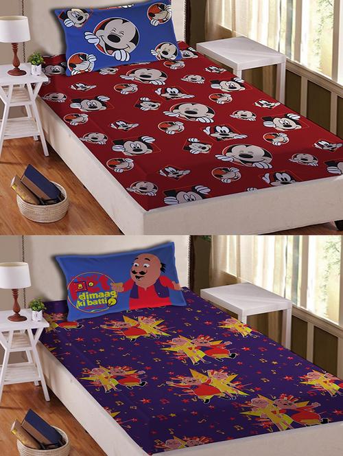 athom trendz- mickey and motu patlu- single bed sheet set- pack of 2 - 11534420 - Very Small Image - 1