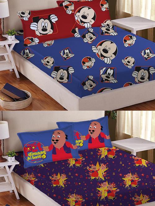 athom trendz- mickey and motu patlu- double bed sheet set- pack of 2 - 11534423 - Very Small Image - 1