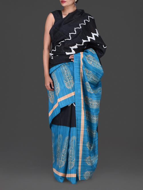 paisley block print border saree - 1153588 - Very Small Image - 1