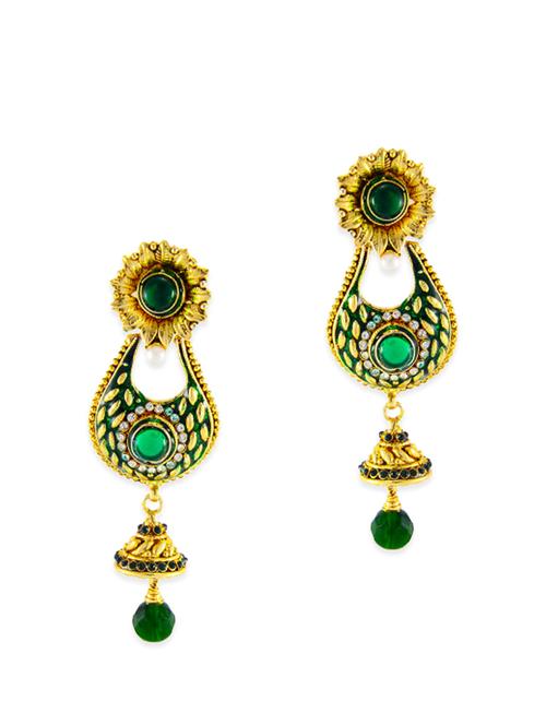 green metal drop earring - 11535999 - Very Small Image - 1