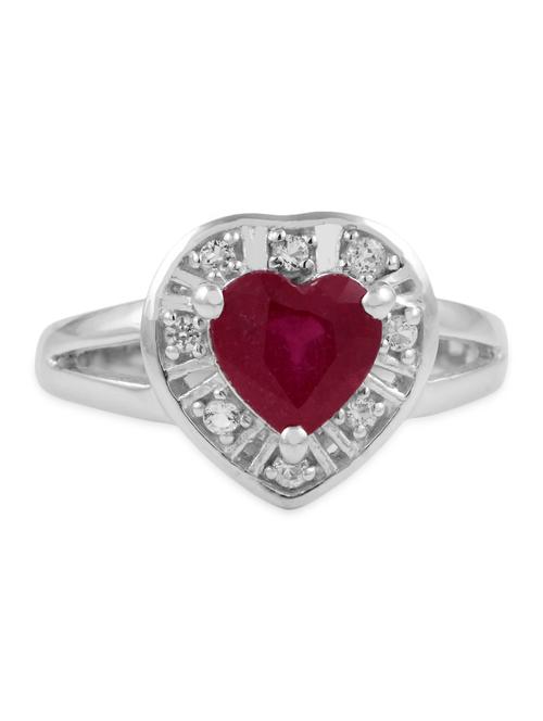 heart shape ruby & white topaz studded sterling silver ring - 11537131 - Very Small Image - 1