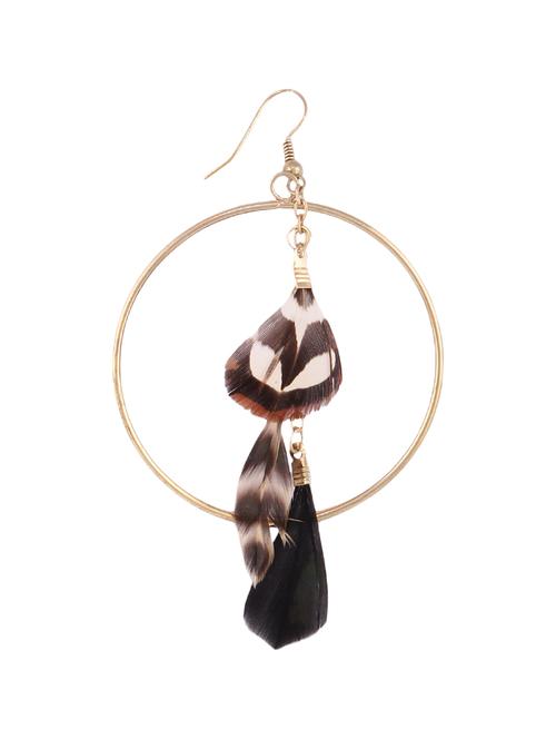 brown feathers embellished metal earrings - 11538901 - Very Small Image - 1