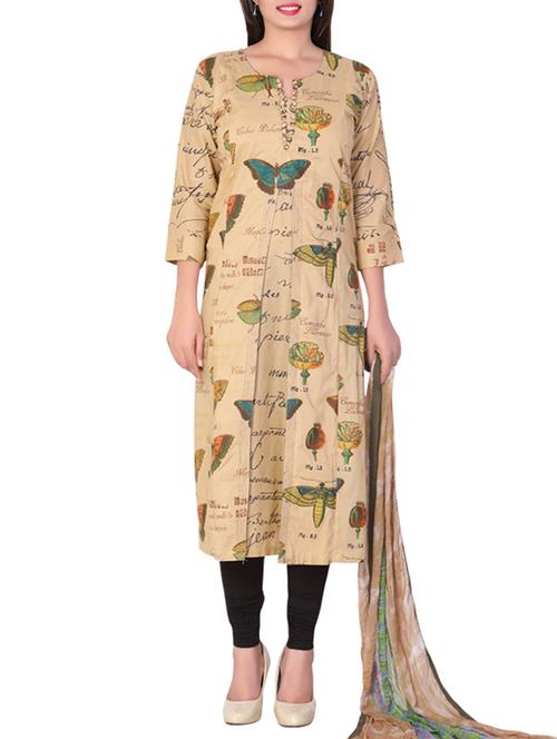 beige cotton kurti - 11541963 - Very Small Image - 1