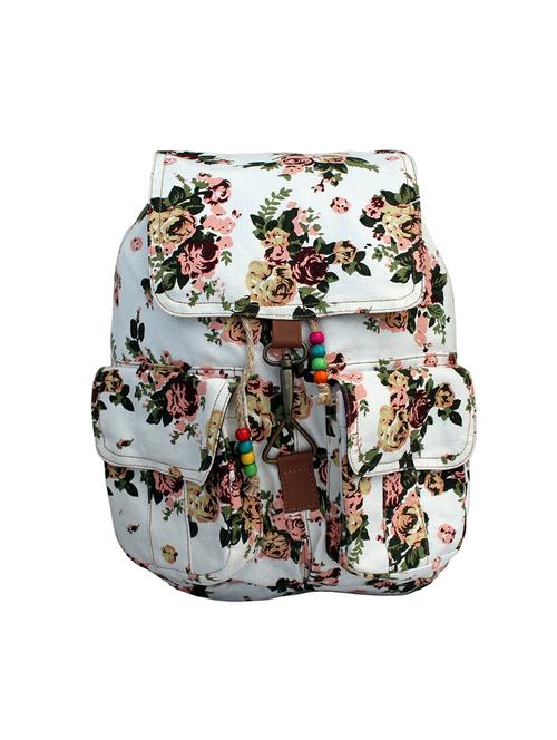 white color, canvas printed backpack - 11542793 - Very Small Image - 1