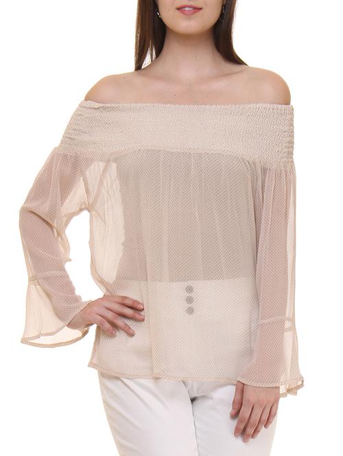 off shoulder bell sleeved sheer top - 11543117 - Very Small Image - 1