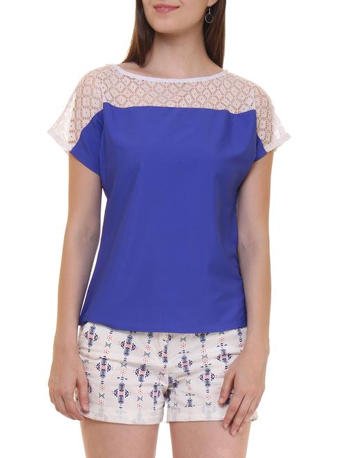 solid blue poly crepe top - 11543126 - Very Small Image - 1