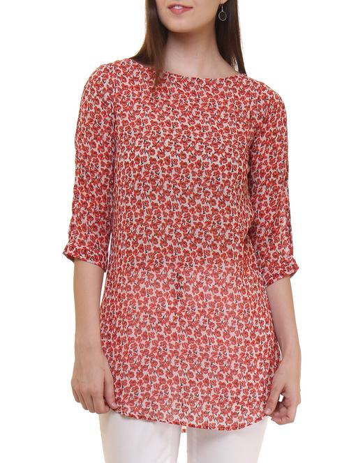 pink georgette floral tunic - 11543147 - Very Small Image - 1
