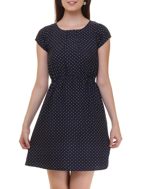 navy blue poly crepe blouson dress - 11543150 - Very Small Image - 1