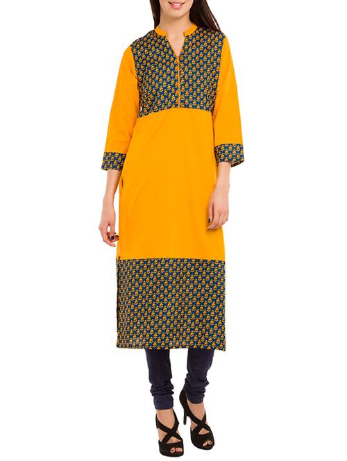 yellow cotton printed kurta - 11543882 - Very Small Image - 1